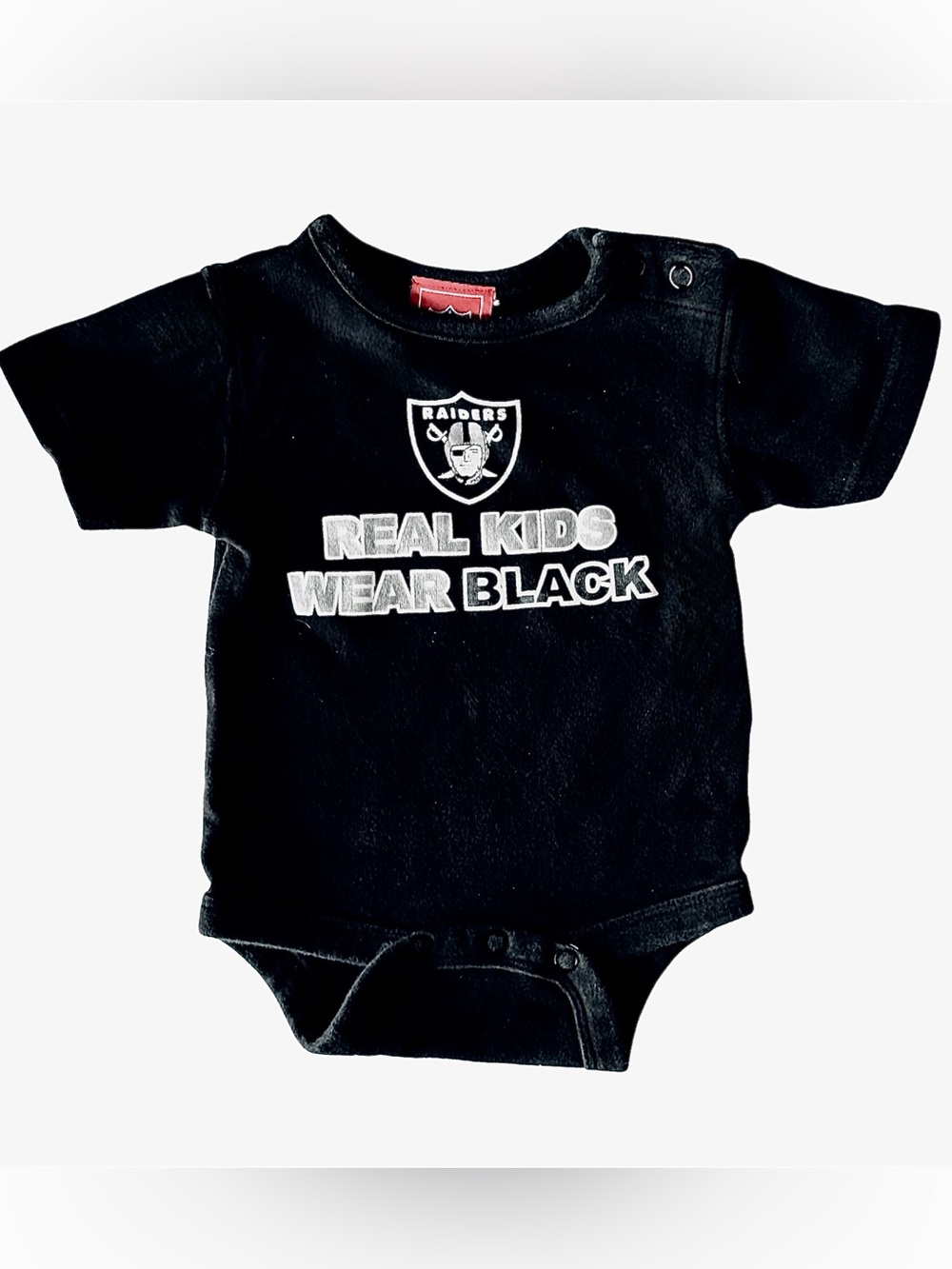 Vintage NFLOakland Raiders Black "Real Kids Wear Black" Baby One-Piece Bodysuit